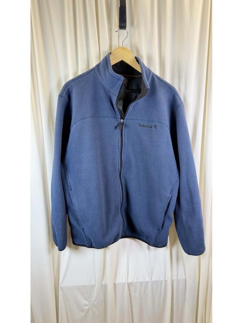 Timberland Fleece Jacket Mens Large Full Zip Navy Blue Long Sleeve Mock Neck